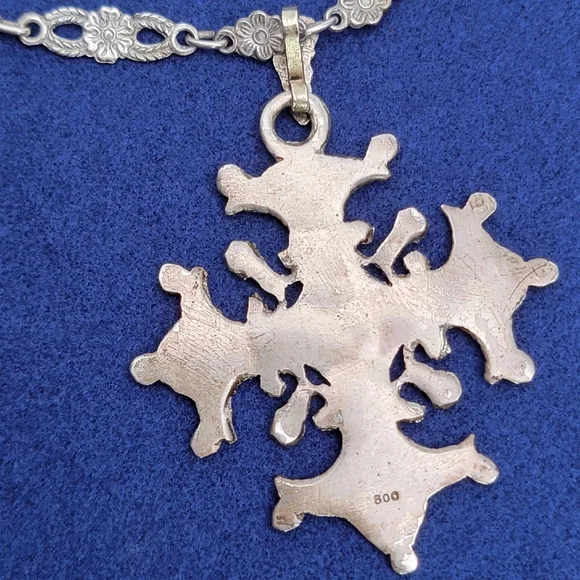 Vintage Fratelli Peruzzi 800 Ornate Maltese Cross Floral Infinity Chain 1930's